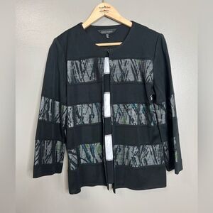 Blazer Ming Wang black mesh panel geometric knit medium artsy office career fall